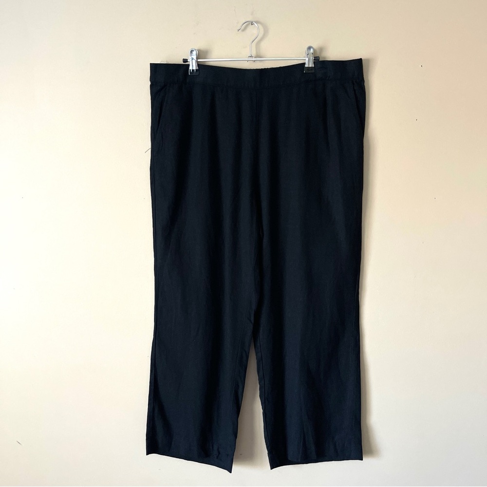 CASLON | Black Linen Blend Cropped Wide Leg Pants Sz L